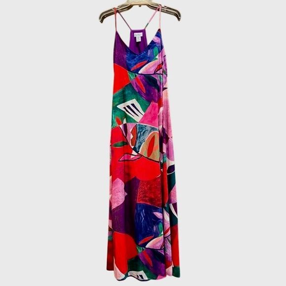 Nicole Miller New York Charmeuse Abstract Maxi Dress in Red/Purple Women’s XS - Picture 2 of 7